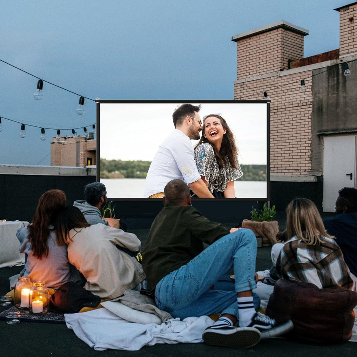 TOWOND 120 inch projectorscherm en standaard, 16:9 HD draagbaar verstelbaar projectiescherm voor binnen en buiten, projectiescherm voor en achter, draagtas inbegrepen voor thuis, tuin en camping