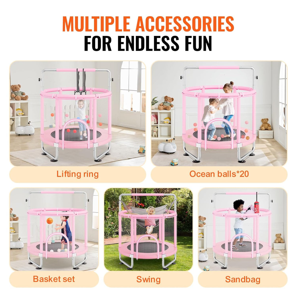 VEVOR Trampoline voor kinderen, roze (trampoline 140 cm)