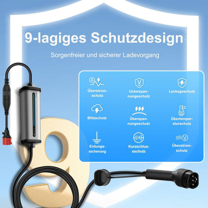 GONEO Mobile Wallbox 11 kW laadstation, 3-fasig, 8-16 A instelbaar, met timer 2-8 uur, oplaadkabel type 2 naar CEE-stekker en Schuko stekker (7 m), IP66 bescherming, EV oplader voor model Y/3 en