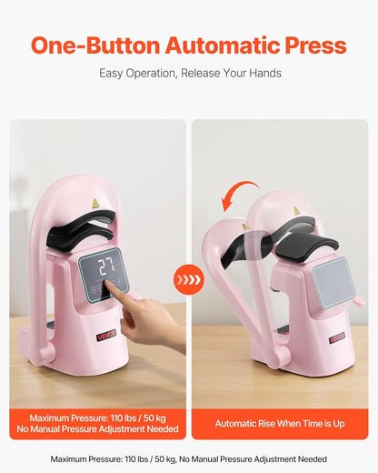 VEVOR Automatische hittepers voor petten en hoeden, sublimatiemachine met 2 verwisselbare platen, touchscreen voor nauwkeurige tijd- en temperatuurregeling, roze