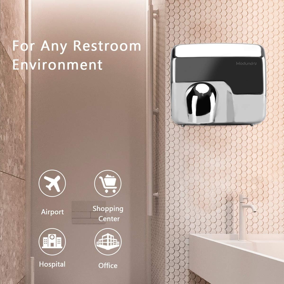 Handdroger, elektrisch, automatisch, hoge snelheid, handdroger, roestvrij staal, 2300 W, wandmontage, 8-10 seconden droog voor commercieel toilet