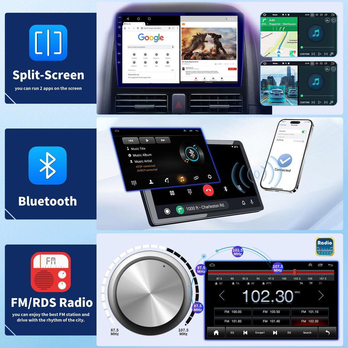 Navigatieapparaat voor Fiat Ducato/Citroen Jumper/Peugeot Boxer 2011-2023 4 + 64 GB autoradio met Bluetooth 9 inch met touchscreen auto radio navigatie GPS WiFi FM RDS SWC DSP Android 14