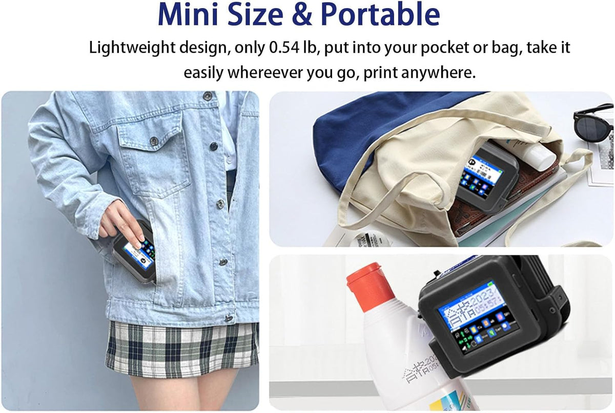 XMINI 12,7 mm draagbare inkjetprinter, draagbare mini-inkjetcoderingsmachine voor tekstcodering, QR-code, batchnummer, logo, datum, sneldrogende inkt, 42 ml, zwart