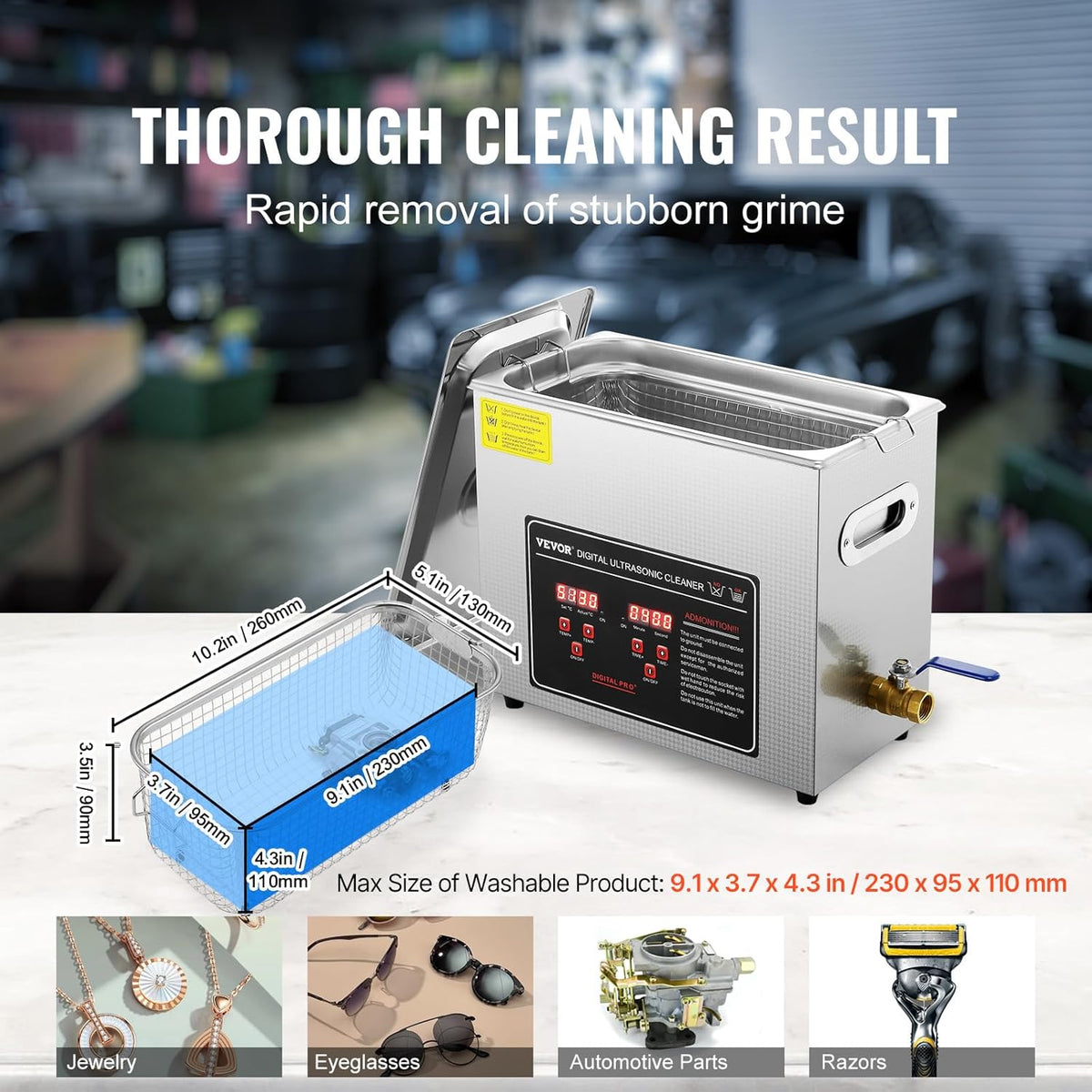 Ultrasone Reiniger – Ultrasoon Reinigingsapparaat – Sieradenreiniger – Brillenreiniger – Horlogereiniger – Roestvrijstalen Tank 6 Liter – Digitale Timer en Temperatuurregeling
