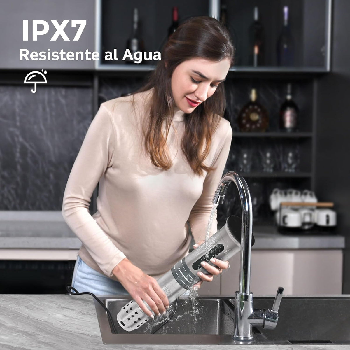 KitchenBoss Sous Vide Stick Garer: 1100 W precisietoestel wifi sous-vide stick app-besturing sous-vide staaf circulatie 40 ℃-90℃ IPX7 waterdicht LED Touch Display ultra-stille dompelcirculator