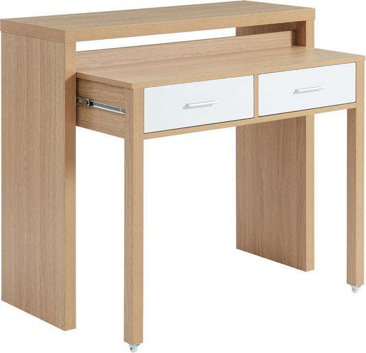 BAÏTA - Uitschuifbaar bureau Studio wit en eikeneffect, 98,5 cm