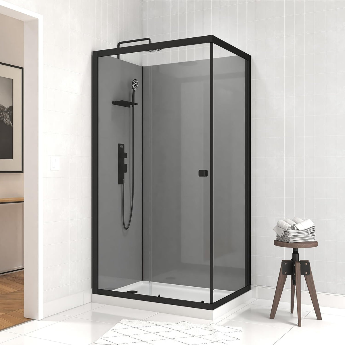 Douchecabine – Doucheruimte – Douchecabine Hoekinstap – Douchecabine Rechthoek – Douchecabine Compleet – 215x90x90 cm – 5 mm Gehard Veiligheidsglas – Aluminium Frame Met Plank