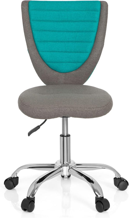 hjh OFFICE 670630 kinderbureaustoel KIDDY COMFORT stof grijs/turquoise draaistoel jeugdstoel bureaustoel, in hoogte verstelbaar