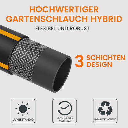 Giraffe Tools Automatische slanghaspel 25 m + 2 m, wandgemonteerde tuinslanghaspel 180° draaibaar met multisproeier en aansluitslang