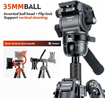 Koolstofvezel Statief – Grijs – Camerastatief – Reisstatief – Videostatief – Monopod – 3K Koolstofvezel – Hydraulische 360° Kogelkop