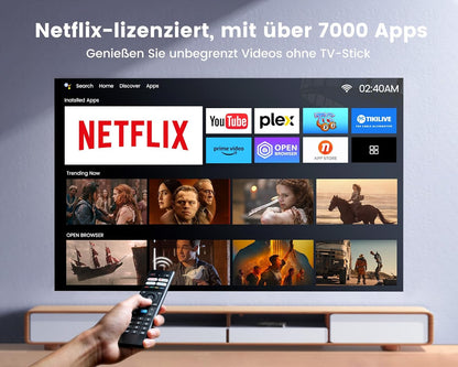 Official Netflix & Dolby Audio Beamer, 25000 lumen, autofocus/trapeziumcorrectie, WiFi6, Bluetooth, Full HD 1080P, ondersteuning 4K 60Hz beamer voor thuisbioscoop, outdoor, mobiele telefoonprojector