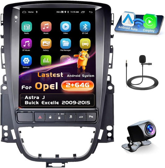 Inefala 2+64G Stereo voor Opel Astra J/Buick Excelle 2009-2015 Android 15 met Wireless CarPlay Android Auto, 9,7-inch autoradio met ECO Bluetooth WIFI 28UI GPS FM DSP SWC AHD Achteruitrijcamera