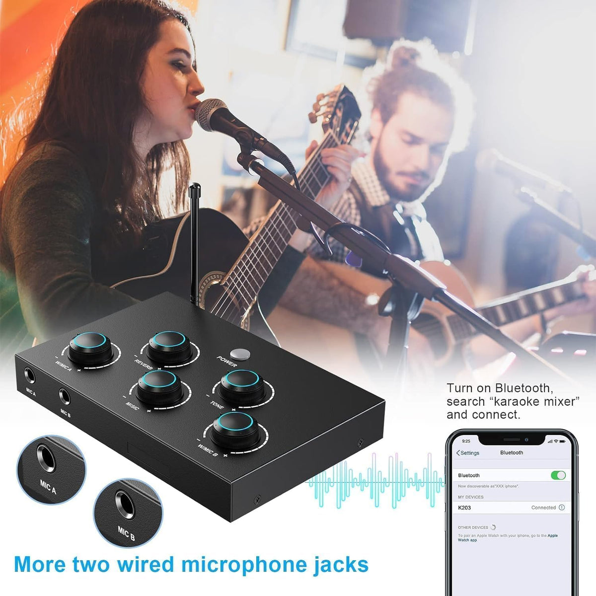 Draadloos microfoonsysteem, UHF karaoke-microfoon, draadloos microfoon voor karaoke, bruiloft, roadshow, conferentie, feest, compleet karaoke-set met draadloos microfoon