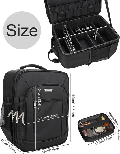 Cosmeticakoffer Rugzak Zwart – Make-upkoffer – Beautycase – Make-up Organizer – Visagiekoffer – Extra Groot 3 Laags – Waterdicht Oxford Materiaal