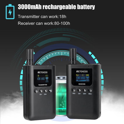 Retekess TT125 Audiotourgidssysteem, 180 m Lange Batterijlevensduur Audiodescriptiesysteem met TT002 16-Slots Opladerbasis, voor Toerisme, Fabriek, Conferentie, Kerk, Universiteit, Training