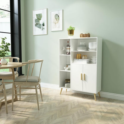Meerveil Sideboard, commode met 2 deuren en 5 vakken, verstelbare plank, hout, voor woonkamer, slaapkamer, keuken, 85 x 30 x 120 cm, wit
