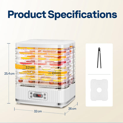 VIVOHOME Elektrische droogautomaat met 8 laden, 400 W droogapparaat met 72-uurs digitale timer en temperatuurregeling voor fruit, groenten, vlees, gedroogd vlees, kruiden, rundvlees, paddenstoelen