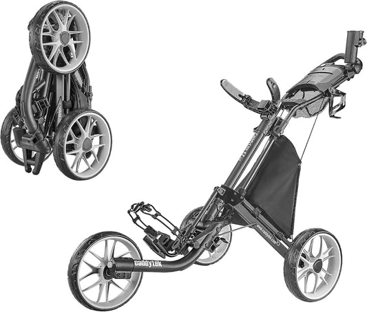 Caddytek CaddyLite EZ V8 Golfwagen met 3 wielen, opvouwbaar licht duwkarretje met voetrem, gemakkelijk te openen en te sluiten