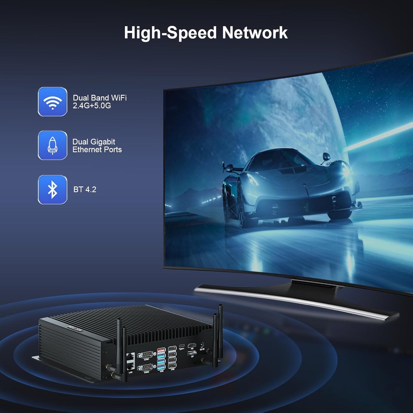 HISTTON Mini PC Zonder Ventilator Core i7-10710U, DDR4 16GB RAM 512GB M.2 SSD, Industriële PC Met 6 RS232 COM, HD+DP+Typ-C Drievoudig Display, 2LAN/8USB/WiFi5/BT4.2, Mini Computer Windows 11 Pro