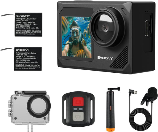 SVBONY SvGo2 Action Camera 4K30FPS, 20MP, Waterdichte Behuizing Onderwatercamera 30M, 5x Zoom Touchscreen Sportcamera's, met Bekabelde Microfoon, EIS Anti-shake, Afstandsbediening, voor Sport Vlog