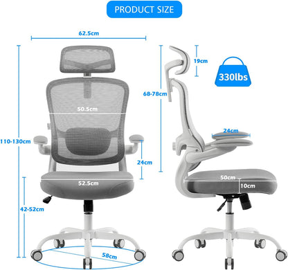 Ergonomische bureaustoel – Bureaustoel Met Lendensteun – Computerstoel – Werkstoel – Thuiswerkstoel – 3D Verstelbare Armleuningen – 360° Draaibaar – In Hoogte Verstelbaar – Wit