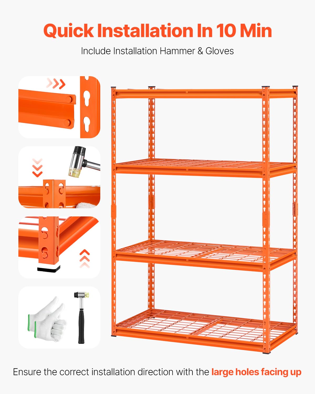 Opslagplanken – Opbergrek, Garagerek, Stellingkast, Metalen Rek – Oranje, Verstelbare Planken, 1088 Kg Draagvermogen