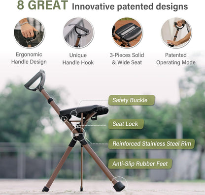 Ta-Da Chair Serie 2 PRO MAX – wandelstok met zitje, licht aluminium frame & stevige klapkruk (tot 182 kg), opvouwbaar ontwerp, ideaal voor wandelen en outdooractiviteiten in hoogte verstelbaar