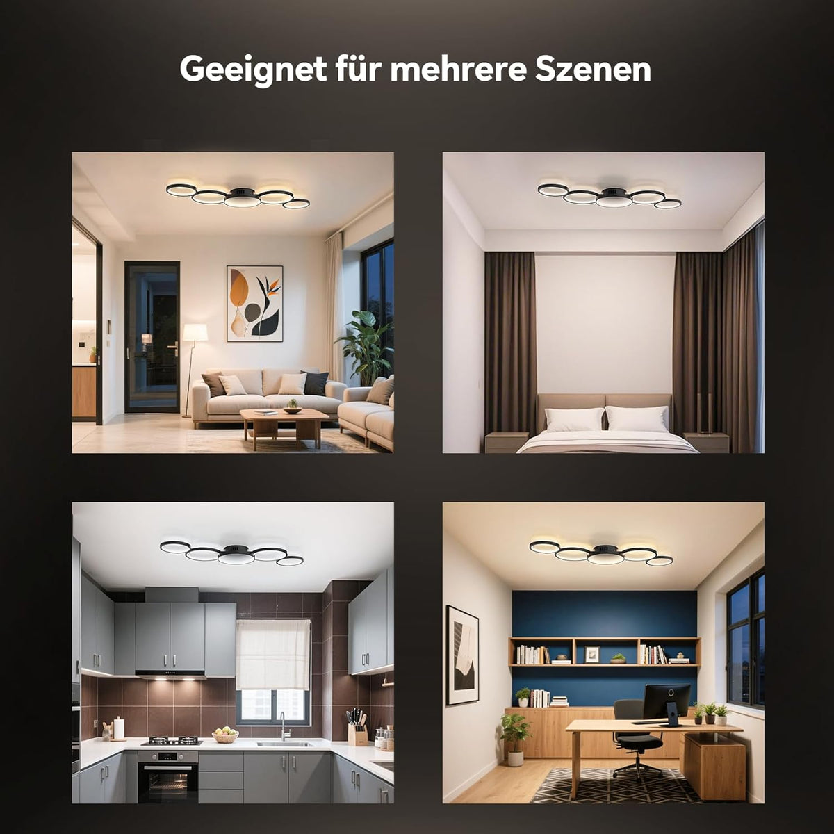 Sky angle Led-plafondlamp met Alexa-app, Google Home, rond, wit, dimbaar, met afstandsbediening, plafondlamp woonkamer, 50 W, 6000 lm, 3000 K-6000 K, voor slaapkamer, 100 cm, zwart, smart