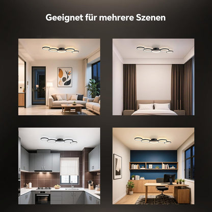 Sky angle Led-plafondlamp met Alexa-app, Google Home, rond, wit, dimbaar, met afstandsbediening, plafondlamp woonkamer, 50 W, 6000 lm, 3000 K-6000 K, voor slaapkamer, 100 cm, zwart, smart