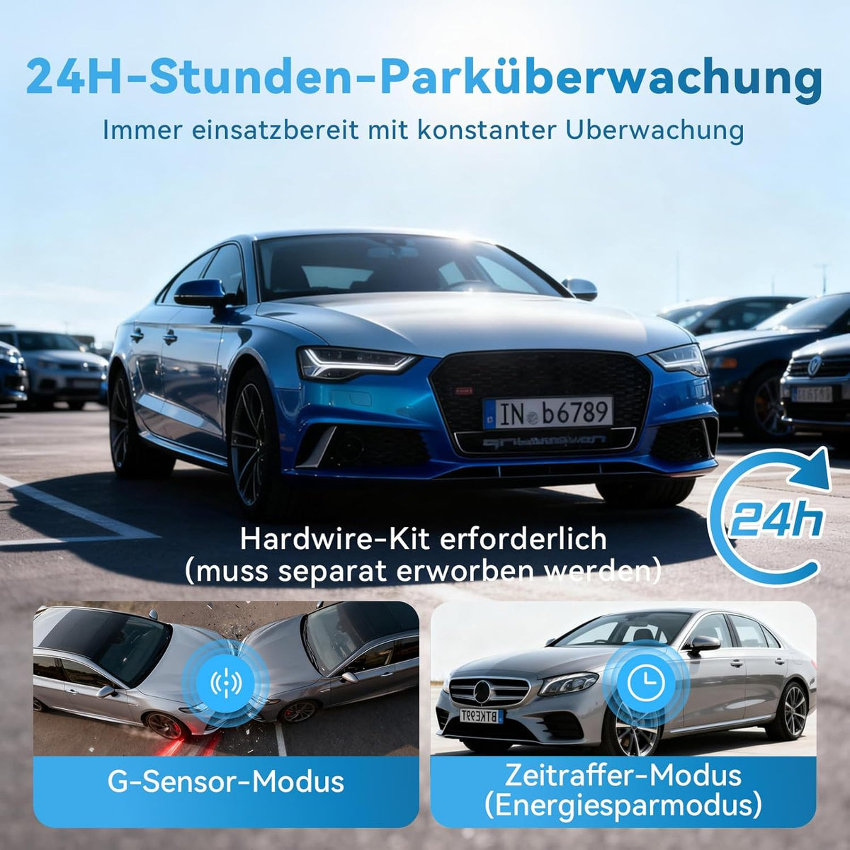 Dashcam Auto, 3 kanaalvoordeuren binnen 4K + 1080P + 1080P Dashcam, 490° Weitwinkel-Rundumbescherming, Auto Camera met 64 GB SD-kaart, 3,16 inch, nachtzicht, WDR, WiFi, G-sensor, loop-opname