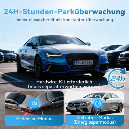 Dashcam Auto, 3 kanaalvoordeuren binnen 4K + 1080P + 1080P Dashcam, 490° Weitwinkel-Rundumbescherming, Auto Camera met 64 GB SD-kaart, 3,16 inch, nachtzicht, WDR, WiFi, G-sensor, loop-opname