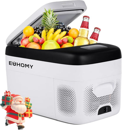 EUHOMY Compressor-koelbox, 25 liter, 12 V/240 V, campingkoelkast, -20 °C tot 20 °C, stille compressor, koelbox, klein, met vriesvak voor reizen, camping, picknick enz.