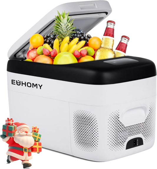 EUHOMY Compressor-koelbox, 25 liter, 12 V/240 V, campingkoelkast, -20 °C tot 20 °C, stille compressor, koelbox, klein, met vriesvak voor reizen, camping, picknick enz.