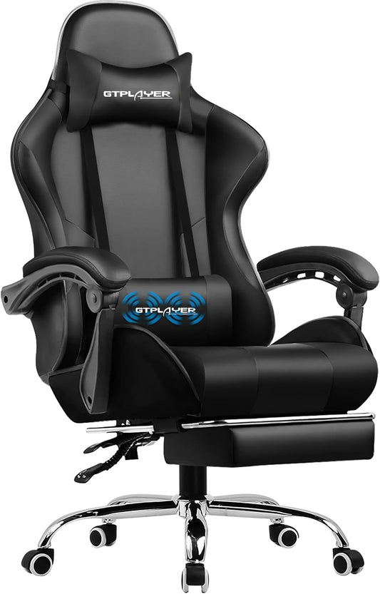 GTPLAYER Gaming Chair, Office Chair, Ergonomic Gaming Chair with Footrest, Headrest, Lumbar Cushion, Padded Gaming Chair, Swivel Chair, Black