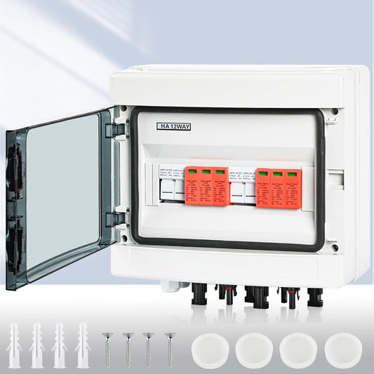 Overspanningsbeveiliging PV DC1000V bliksembeveiliging PV installatie 20-40 KA, zonne-overspanningsbeveiliging 2 snaren 12 modules met 16-zekering, IP65 waterdicht & UV-bestendig