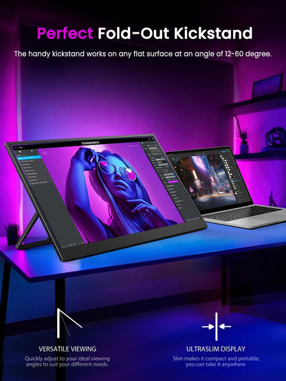 UPERFECT 17.3 Inch 4K QLED Draagbare Monitor 100% AdobeRGB 1500:1 500 Nits Oogverzorging Mat Scherm met Geïntegreerde Beugel mini HDMI USB C voor Laptop MacBoo Xbo PS4/5, Reismonitor VESA-compatibel