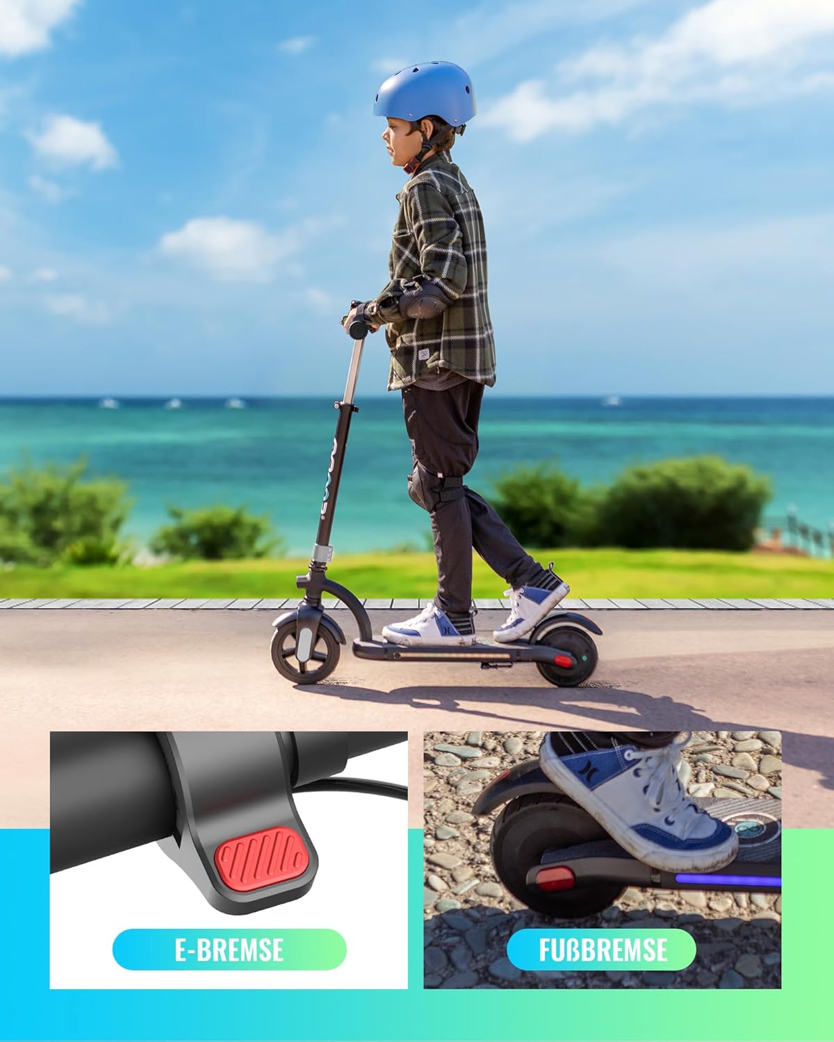 Gyroor H40 Elektrische step voor kinderen, 180 W motor, 10 MPH led-display, kleurrijke lichten, verstelbare hoogte, voor kinderen van 8 tot 12 jaar