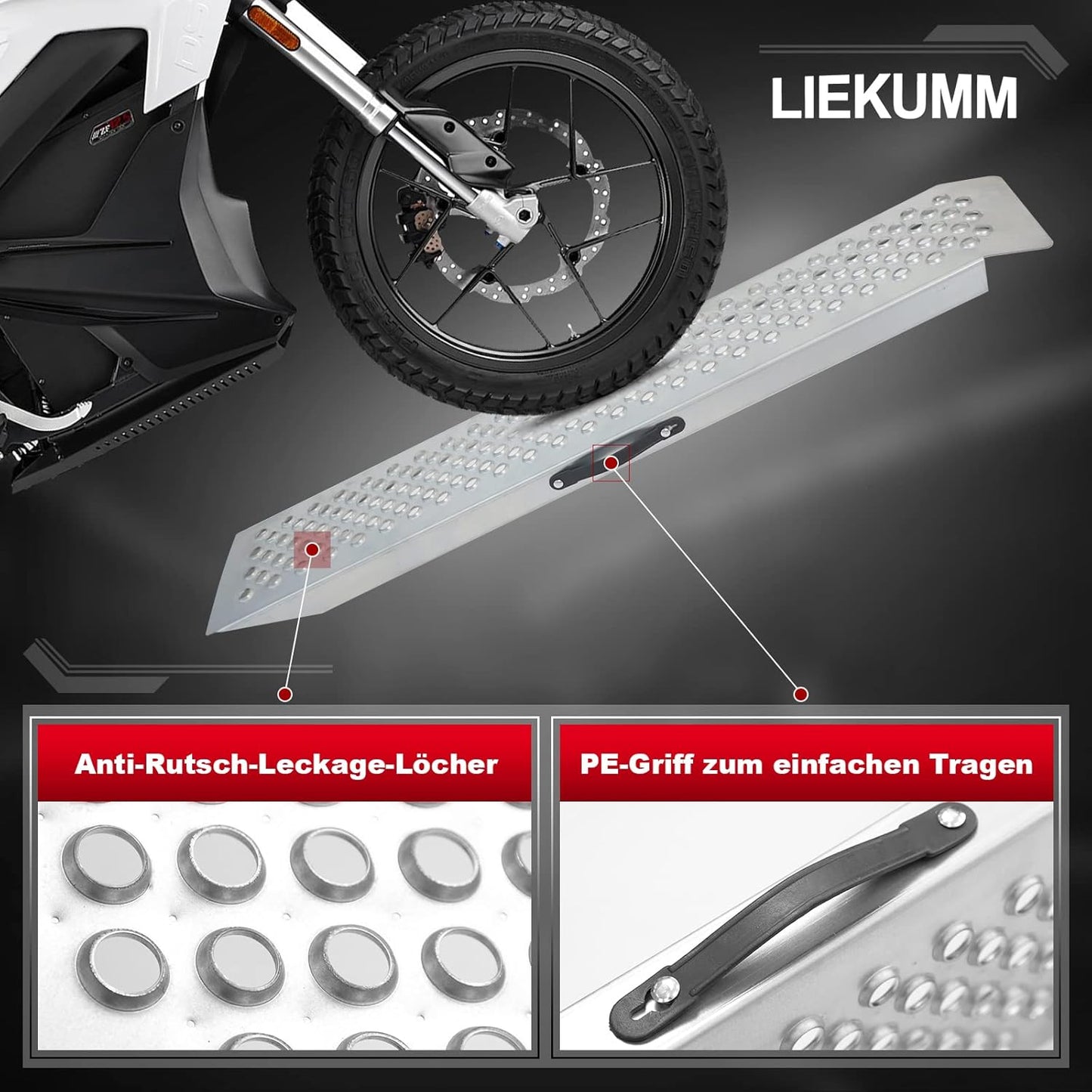 LIEKUMM Oprijplaten, 2 stuks, 120 x 23 cm, capaciteit 600 kg/PR capaciteit, laadbruggen voor motorfiets, ATV, vrachtwagen, quad, grasmaaier, sneeuwblazer, antislip, waterdicht, roestvrij, 2 stuks