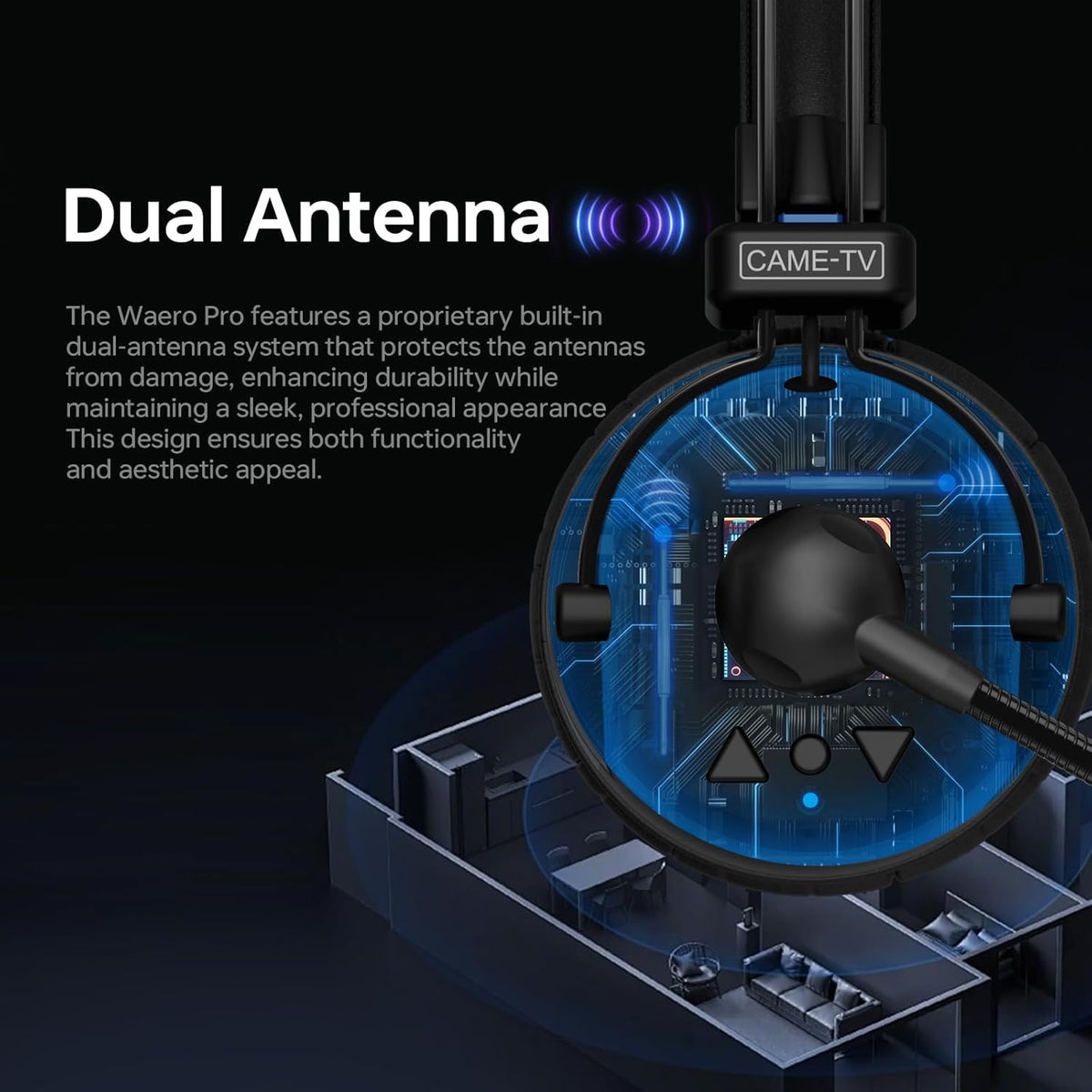 Came-TV Waero-PRO 1,9 GHz Wireless Intercom Headset Systeem Noise Cancellation A/B Group 1700ft (518m) Zero Latency 2 Persoon Team Communication for Church Boating TV Film Production Drone