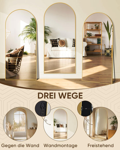 antok Full body spiegel, staande spiegel in volledige lengte, wandspiegel met frame van aluminiumlegering en onbreekbaar glas, gebogen vloerspiegel voor woonkamer, kleedkamer