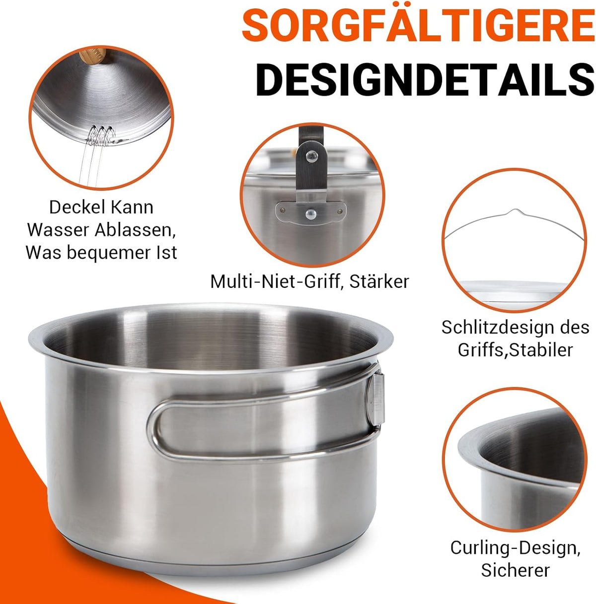 KingCamp Camping Cooker Set Stainless Steel Camping Pan Set Camping Pot Set for Camping Stove - QUORE