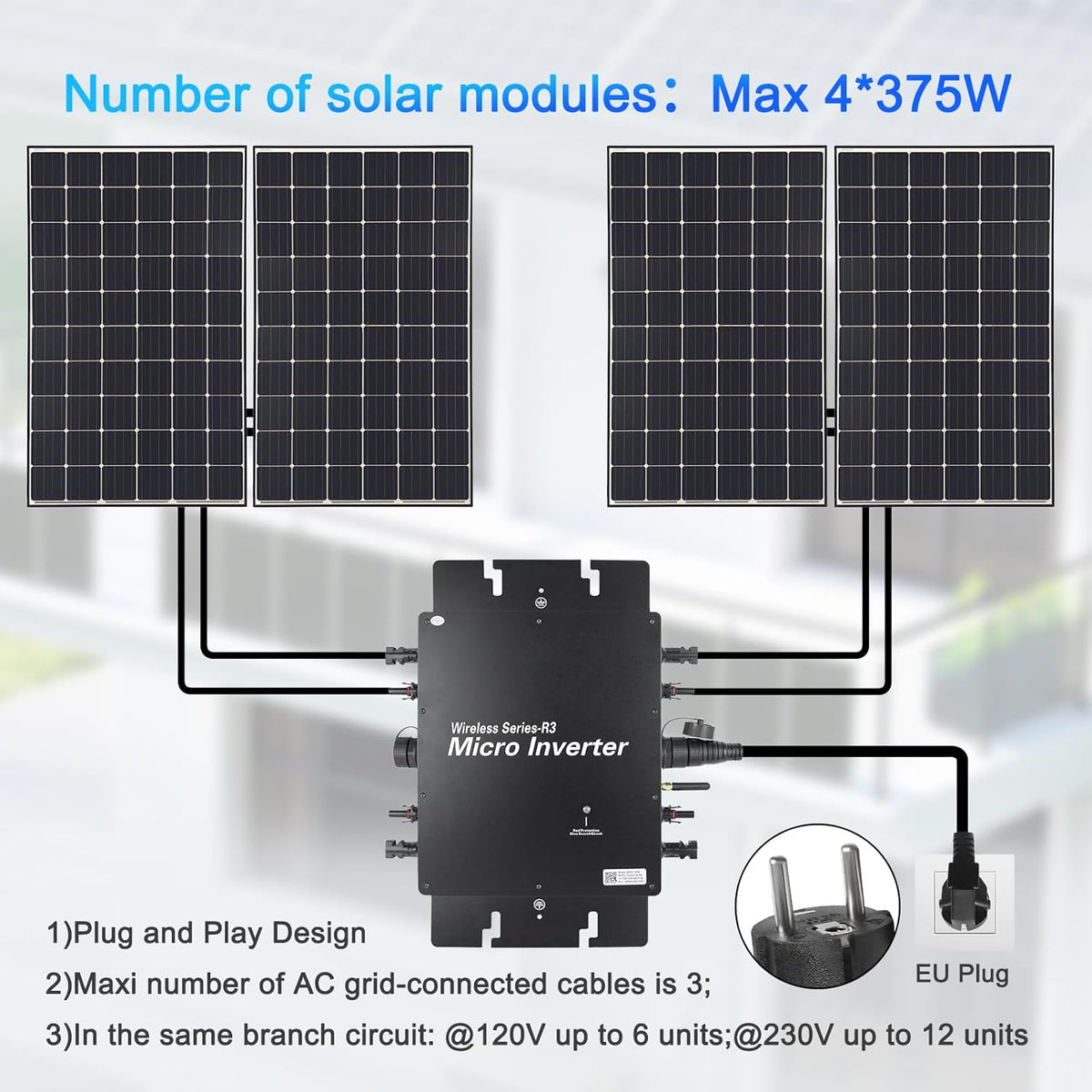 Microomvormer 1200W, met intelligente wifi voor balkonkrachtcentrale, plug & play PV-omvormer, geïntegreerde MPPT, app-bediening, IP65 omvormer