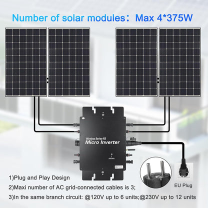 Microomvormer 1200W, met intelligente wifi voor balkonkrachtcentrale, plug & play PV-omvormer, geïntegreerde MPPT, app-bediening, IP65 omvormer