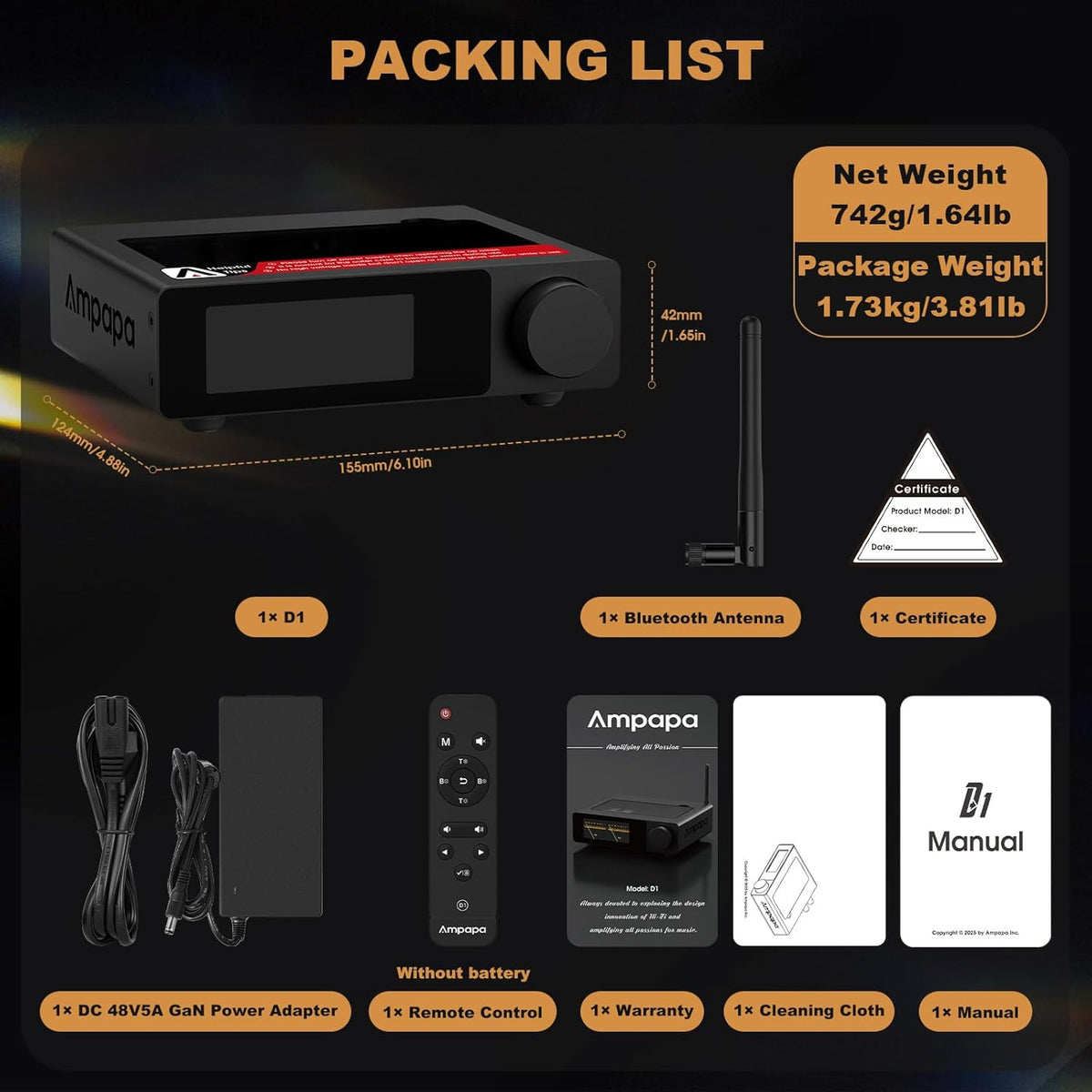 2-kanaals Bluetooth-versterker: HiFi 300W x2 stereoversterker met BT 5.2 | HPF | Digitale VU-meter | SUB Pre-Out | TRS-gebalanceerde ingang | Toonbediening en afstandsbediening voor Home