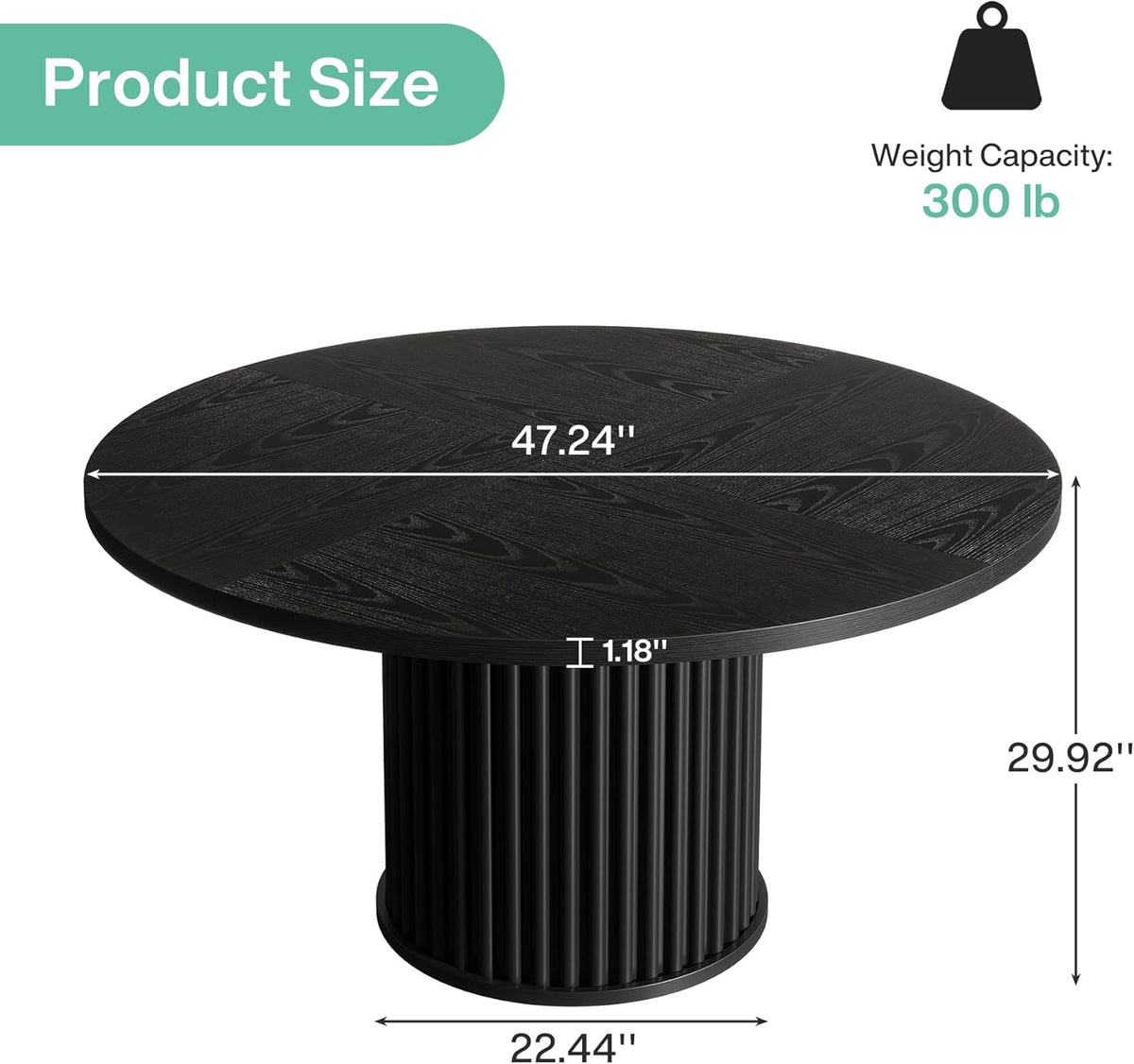 Tribesigns Black Round Dining Table for 4-6 People, 110cm Circle Kitchen Table with Sturdy Metal Base, Modern Dining Room Furniture