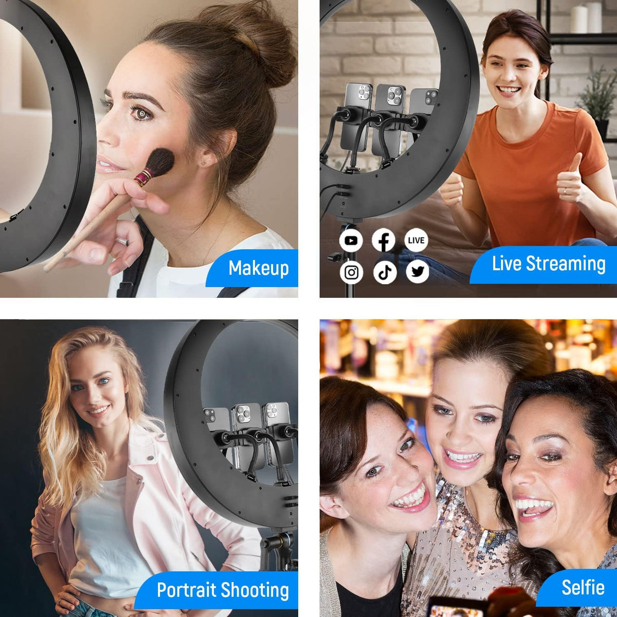 Ringlamp – Led Ringlamp – Videolamp – Selfielamp – Studiolamp – 19 Inch Met Statief En 3 Telefoonhouders – 2,4G Afstandsbediening En 1% Traploos Dimbaar