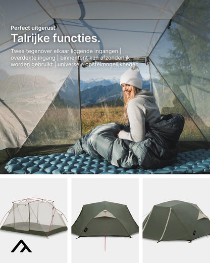 qeedo Light Birch M trekking tent, 3 persoons, kleine verpakkingsmaat (53 x 18 cm), licht (3,48 kg)