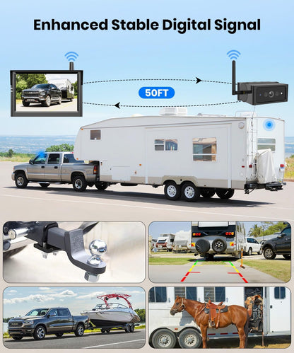 AUTO-VOX Magnetische draadloze achteruitrijcamera: 5 inch draagbare groothoek parkeerhulpsystemen, 1080P IR nachtzicht IP69K waterdichte achteruitrijcamera camper voor vrachtwagens en caravans