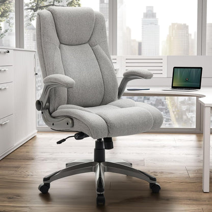 COLAMY Bureaustoel, ergonomisch, directiestoel met hoge rugleuning, ergonomische 360° draaistoel voor kantoor, lederen stoel met verstelbare kantelsluiting, grijs