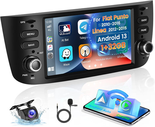 1+32GB Android Car Radio for Fiat Punto 2010-2016 / Linea 2012-2015, 6.2 Inch Touch Screen CarPlay 2 Din Car Radio with Android Auto, Mirror Link, WiFi, GPS, RDS FM, AHD Rear View Camera - QUORE